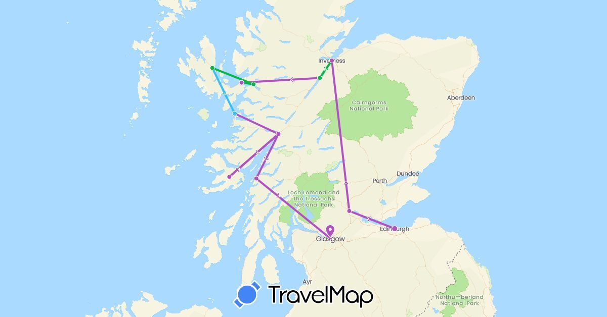 TravelMap itinerary: bus, train, boat in United Kingdom (Europe)